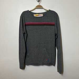 Aviator Nation Gray Long Sleeve Tee with Red Stripe